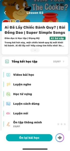 Màn hình bài học của Hero
