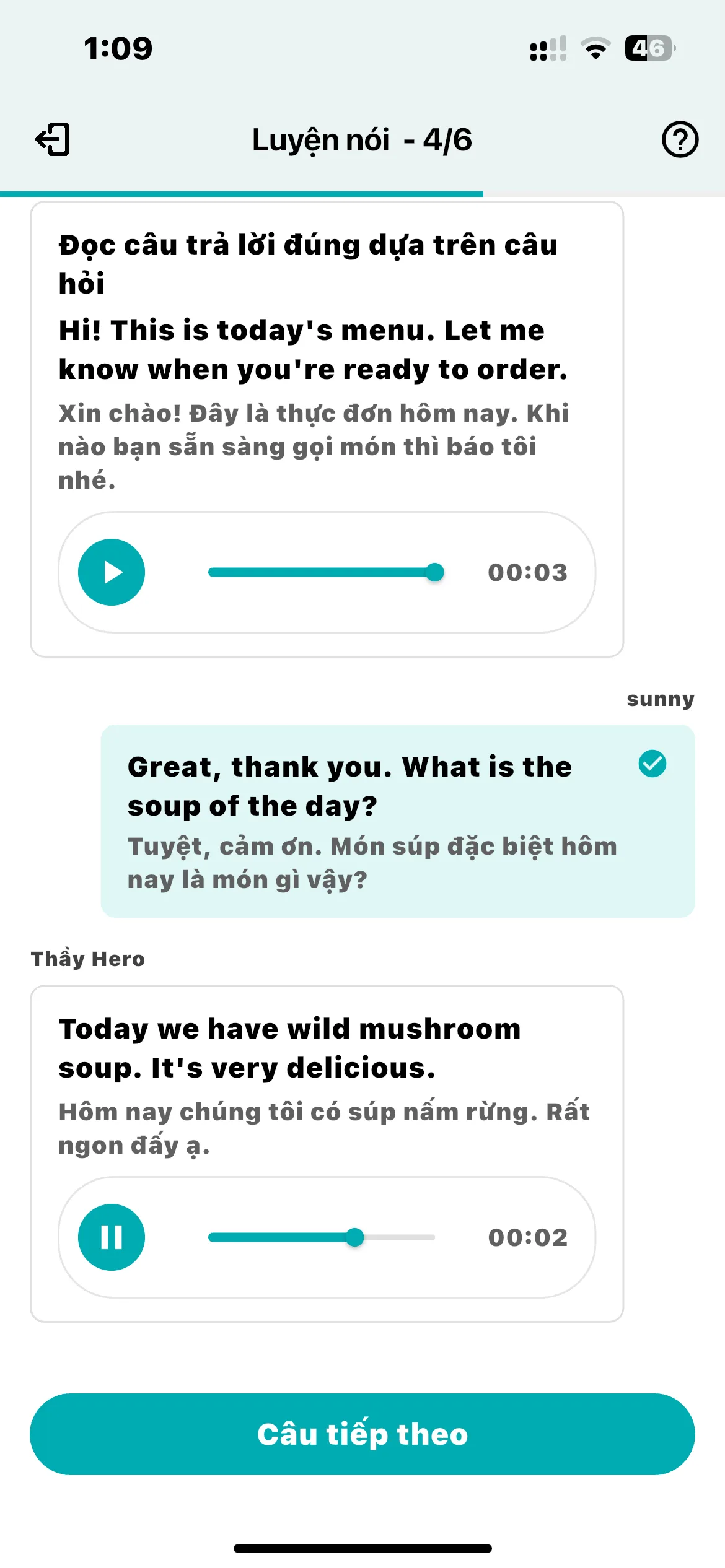Màn hình Nói – luyện hội thoại theo tình huống