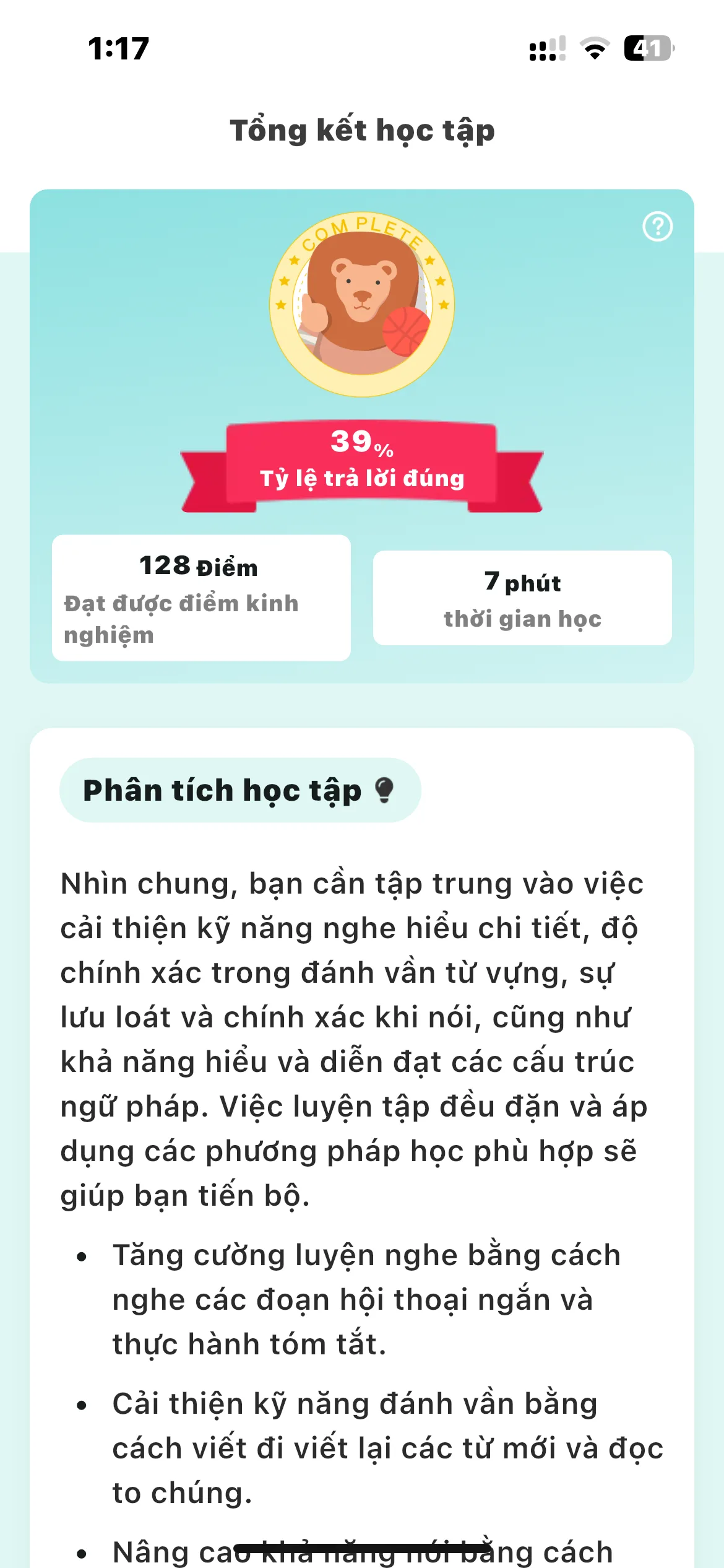 Màn hình Ôn tập – tổng kết học tập