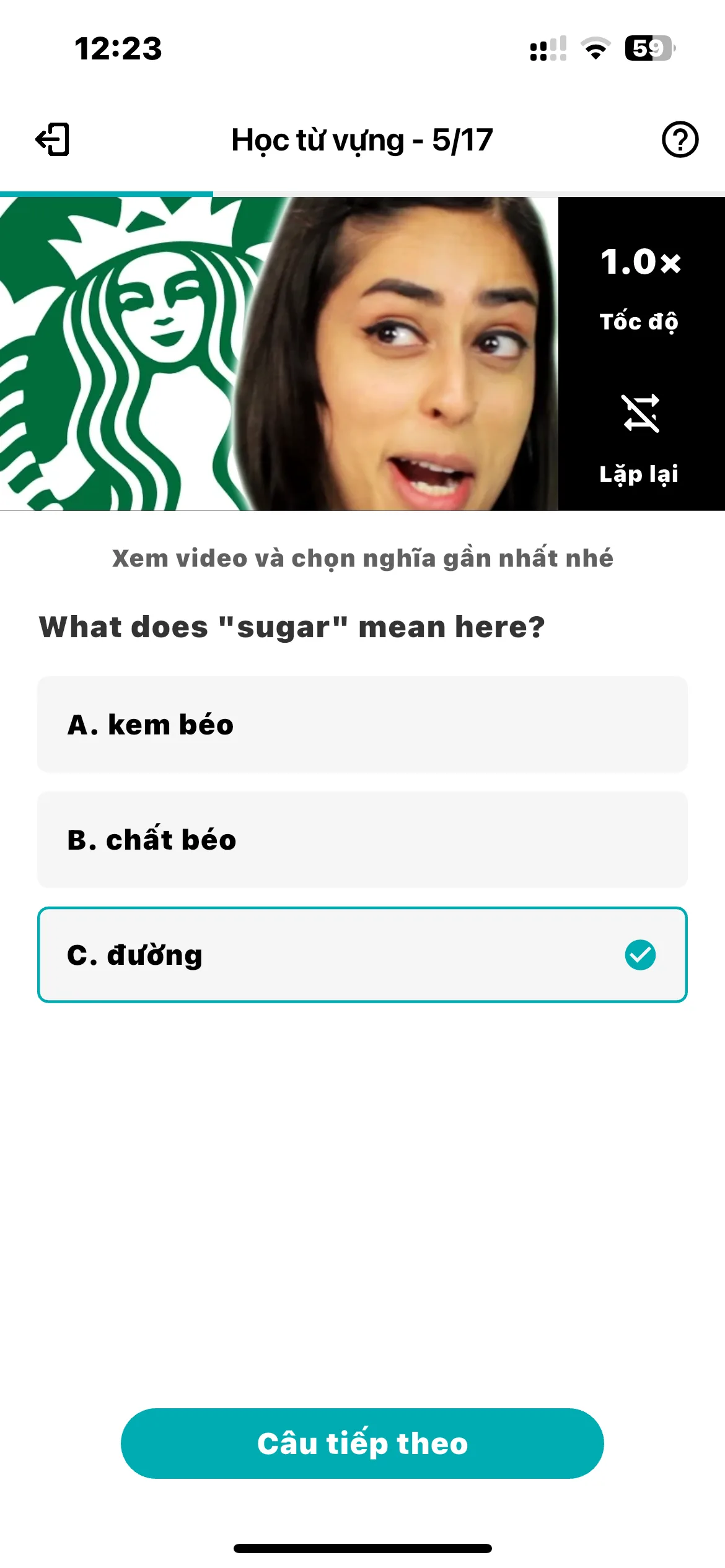 Màn hình Từ vựng – chọn nghĩa của từ